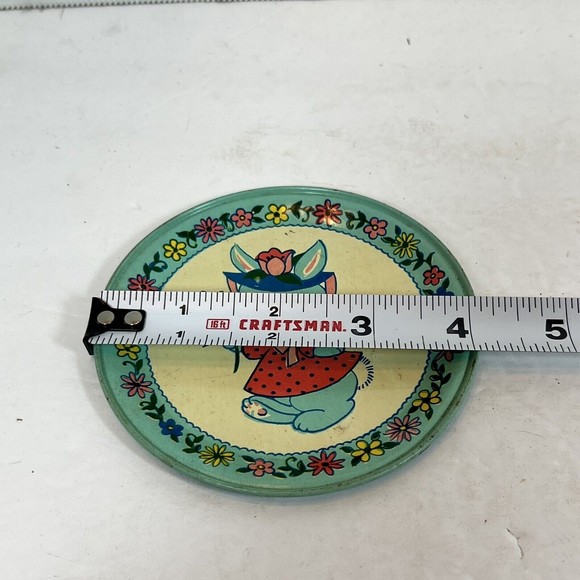Vintage J. Chein Bunny Rabbit 1 Serving Platter, 8 Plates and 2 Cups Litho Tin - Picture 9 of 9